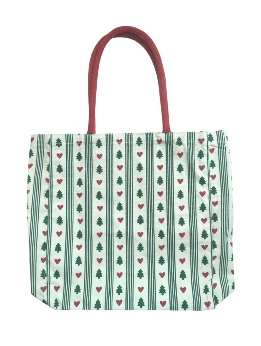 Festive Green & Red Patterned Tote Bag Women's Holiday Market Shopper Cotton